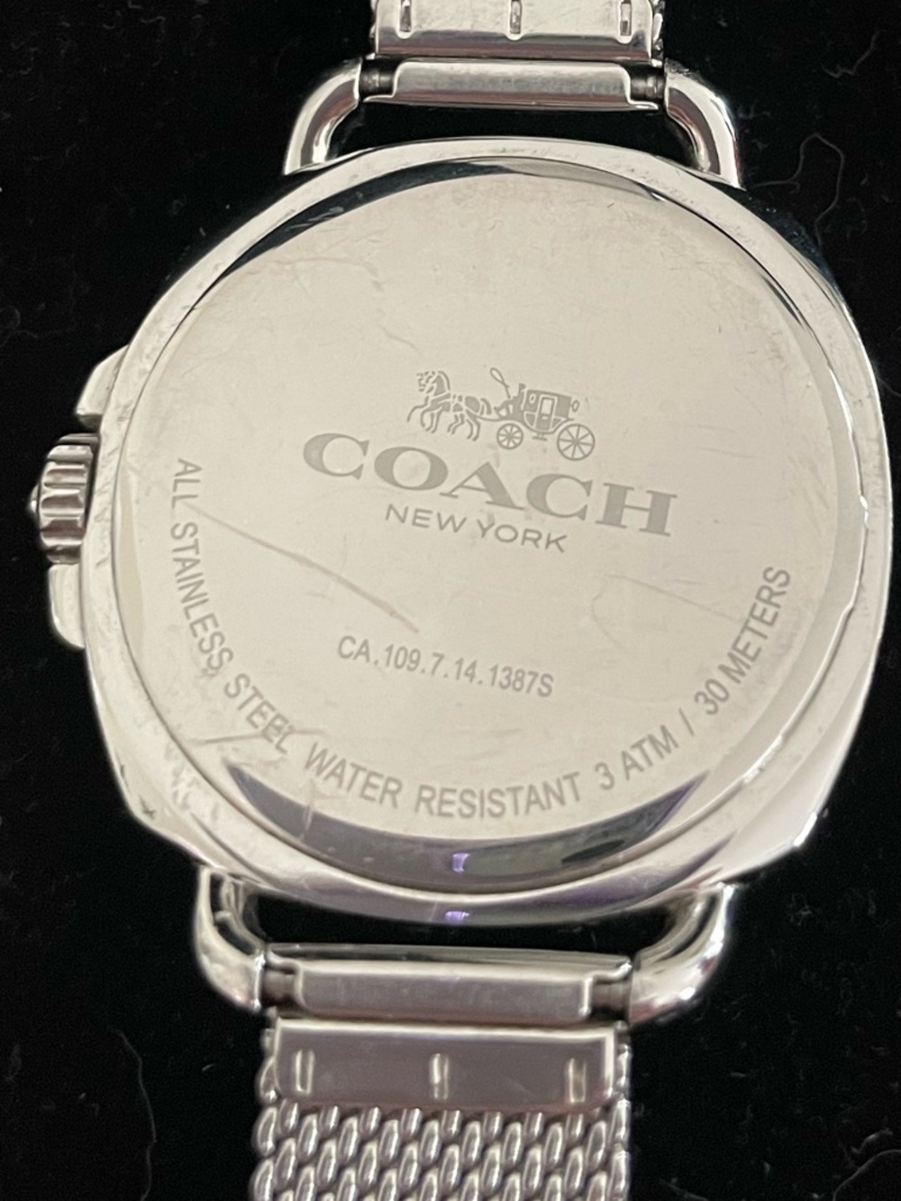 Coach Silver Tone  Swarovski Crystal Watch with silver mesh strap. - Picture 4 of 7